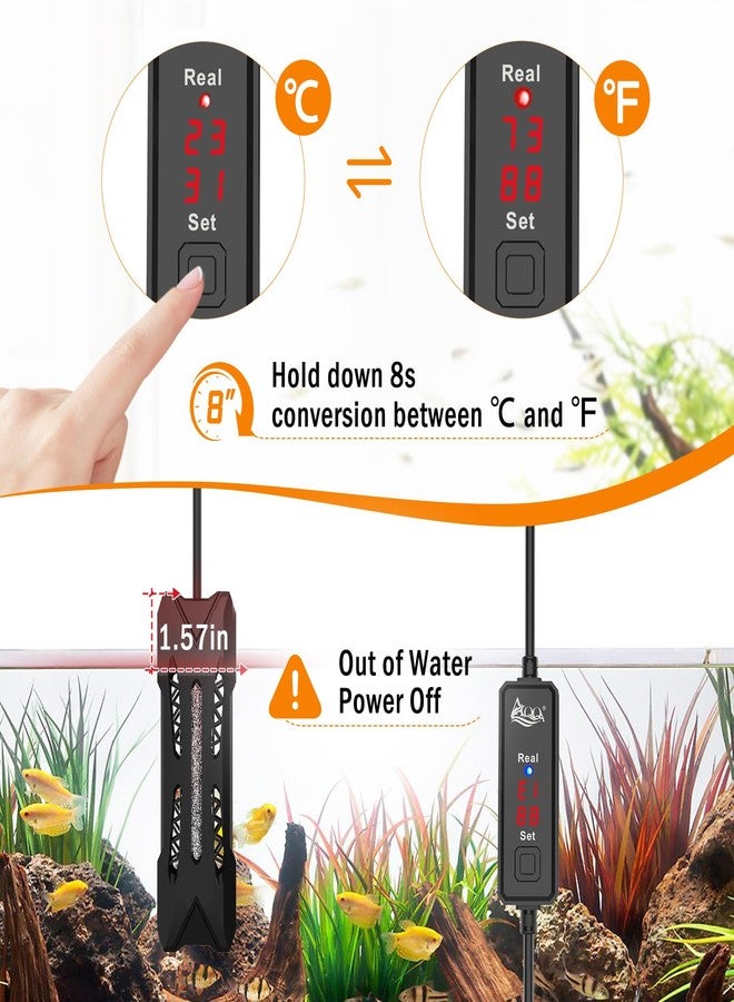 AQQA Small Aquarium Heater,Submersible Fish Tank Heater Adjustable Temperature,Mini Short Dual-use Fish Heater with LED Digital Display Thermostat,Saltwater Freshwater 150W - Image 4